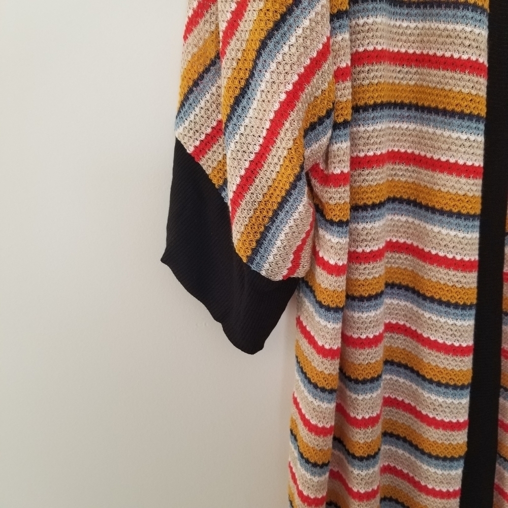 Long line Tunic Cardigan Neutrals with BlackTrim - Picture 3 of 5
